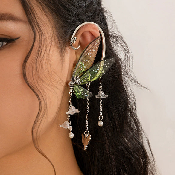 Jewelry Earring Alloy Resin Imitation Pearl Acrylic Forest Style Elf Ear Tassel Butterfly Outline