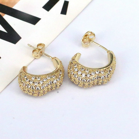 Jewelry Earrings Copper Geometric Inlaid Zircon Retro Highend Ins Style For Women