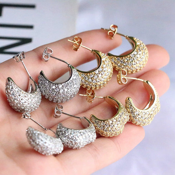 Jewelry Earrings Copper Geometric Inlaid Zircon Retro Highend Ins Style For Women