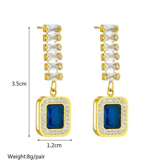 Jewelry Earrings Square Sapphire Diamondembedded Titanium Steel Geometric Electroplated Women's Light Luxury Highend Allmatch
