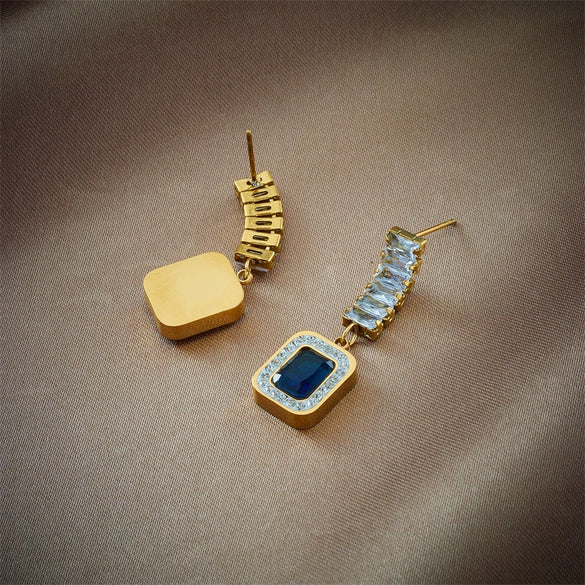 Jewelry Earrings Square Sapphire Diamondembedded Titanium Steel Geometric Electroplated Women's Light Luxury Highend Allmatch