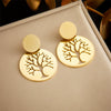 Jewelry Earrings Stainless Steel Fashion Geometric Hollow Gold Plated Round Life Tree Pendant