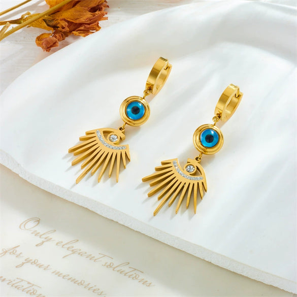 Jewelry Earrings Stainless Steel Retro Fashion Blue Glasses Diamond Tassel Pendant Electroplated