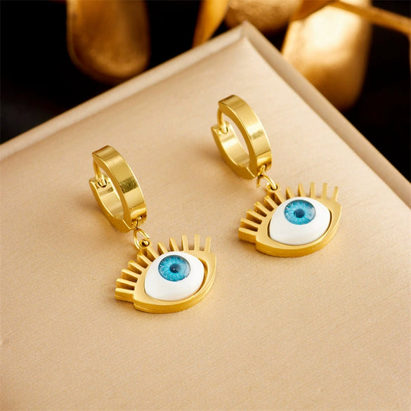 Jewelry Earrings Titanium Steel Geometric Devil's Eye Electroplating Creative Retro Fashion