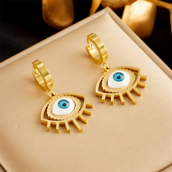 Jewelry Earrings Titanium Steel Geometric Devil's Eye Electroplating Creative Retro Fashion