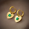 Jewelry Earrings Titanium Steel Heart Shape Geometric Pattern Inlaid Green Diamond Electroplated