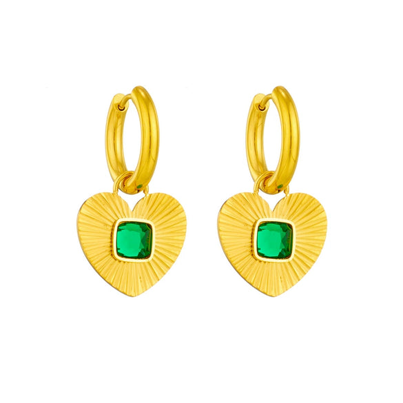 Jewelry Earrings Titanium Steel Heart Shape Geometric Pattern Inlaid Green Diamond Electroplated