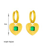 Jewelry Earrings Titanium Steel Heart Shape Geometric Pattern Inlaid Green Diamond Electroplated