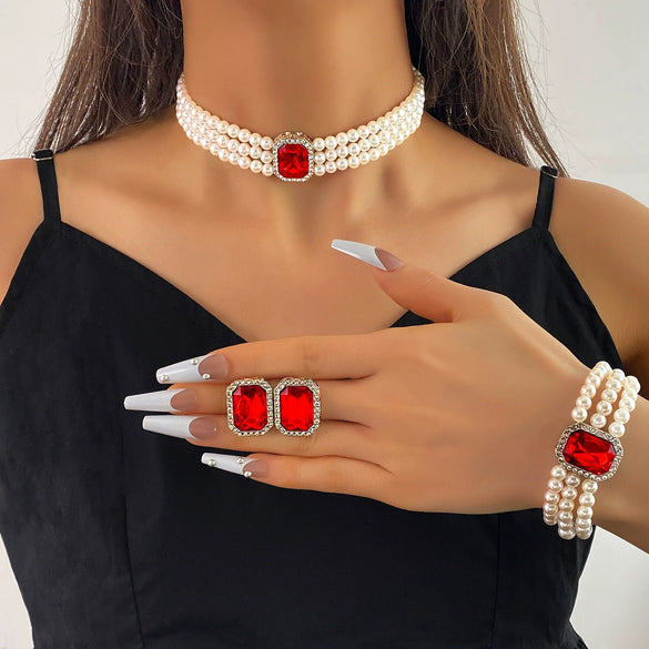 Jewelry Elegant Multilayer Imitation Pearl Necklace With Love Water Drop Bell Pattern Artificial Crystal Pendant For Women