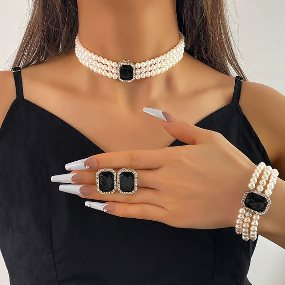 Jewelry Elegant Multilayer Imitation Pearl Necklace With Love Water Drop Bell Pattern Artificial Crystal Pendant For Women