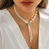 Jewelry Elegant Retro Asymmetric Imitation Pearl Tassel Heartshaped Alloy Geometric Electroplated Necklace For Women
