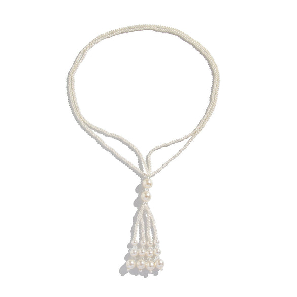 Jewelry Elegant Tassel Imitation Pearl And Imitation Crystal Necklace Geometric Style Electroplated