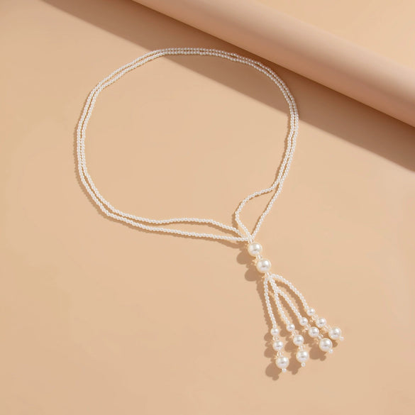 Jewelry Elegant Tassel Imitation Pearl And Imitation Crystal Necklace Geometric Style Electroplated