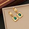 Jewelry Emerald Stainless Steel Necklace Set With Snake Bone Chain And Geometric Design Electroplated