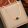 Jewelry Emerald Stainless Steel Necklace Set With Snake Bone Chain And Geometric Design Electroplated