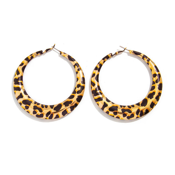 Jewelry Exaggerated Geometric Big Circle Earrings With Leopard Print Ccb Electroplated For Women