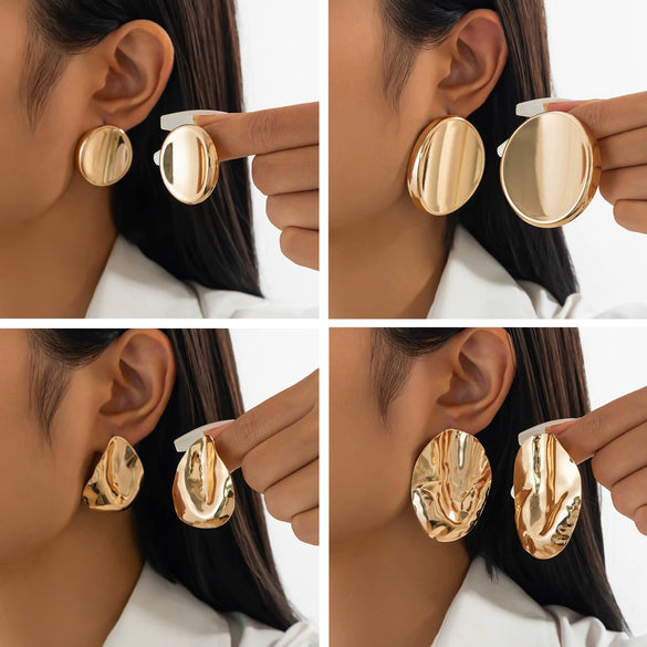 Jewelry Exaggerated Irregular Oval Metal Geometric Electroplated Earrings For Women