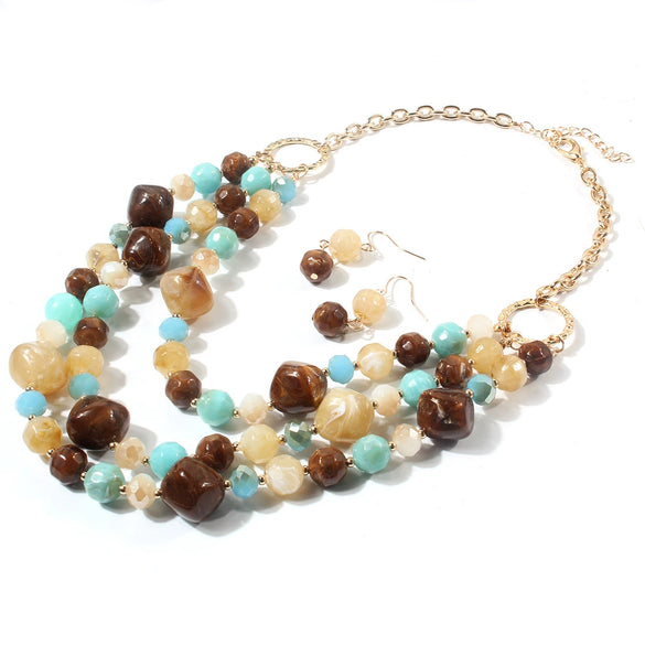 Jewelry Exaggerated Resin Multilayer Clavicle Chain Statement Necklace With Plastic Mixed Gem Inlay Geometric Style