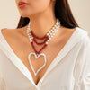 Jewelry Exaggerated Retro Heart Shaped Turquoise Plastic Resin Alloy Beaded Imitation Pearl Ball Chain Electroplated Necklace For Women