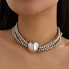 Jewelry Exaggerated Round Bead Pendant Clavicle Necklace Women Hiphop Trendy Metal Multilayered Imitation Pearl Ball Chain Electroplating Geometric Style