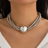 Jewelry Exaggerated Round Bead Pendant Clavicle Necklace Women Hiphop Trendy Metal Multilayered Imitation Pearl Ball Chain Electroplating Geometric Style