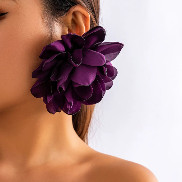 Jewelry Fabric Flower Exaggerated Handmade Earrings