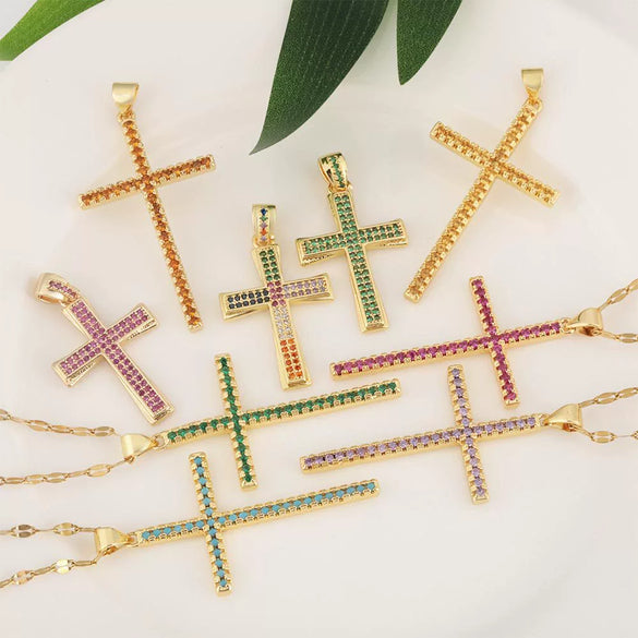 Jewelry Fashion Pendant Copper Zircon Goldplated Cross Lip Chain Electroplating Geometric Style