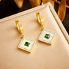 Jewelry Fashion Retro Gold Plated Square Diamond White Shell Stainless Steel Pendant Chain Bracelet Earrings Necklace For Women