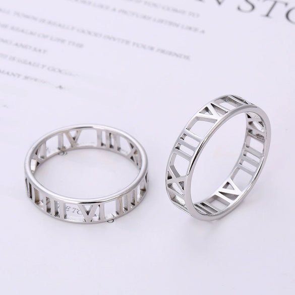 Jewelry Fashion Simple Stainless Steel Jewelry Laser Cutting Roman Numeral Titanium Steel Ring Threecolor Optional