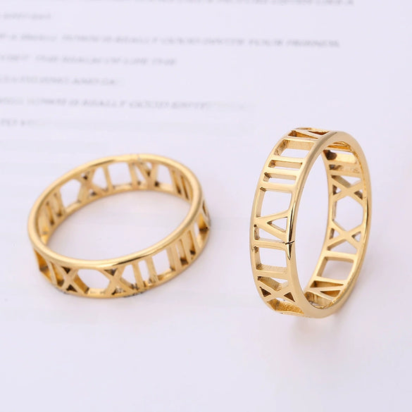 Jewelry Fashion Simple Stainless Steel Jewelry Laser Cutting Roman Numeral Titanium Steel Ring Threecolor Optional
