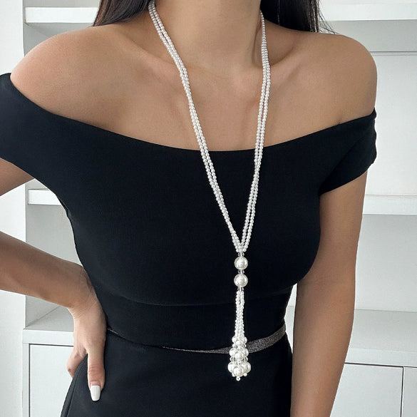 Jewelry Fashionable Pearl Tassel Imitation Pearl And Imitation Crystal Geometric Simple Electroplating Clavicle Chain