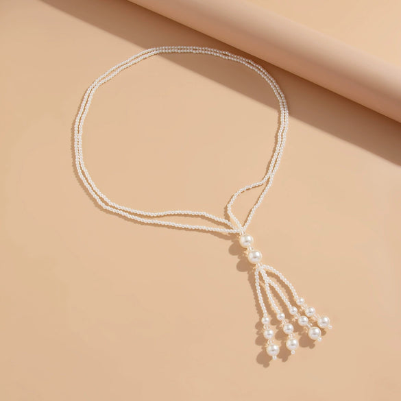 Jewelry Fashionable Pearl Tassel Imitation Pearl And Imitation Crystal Geometric Simple Electroplating Clavicle Chain