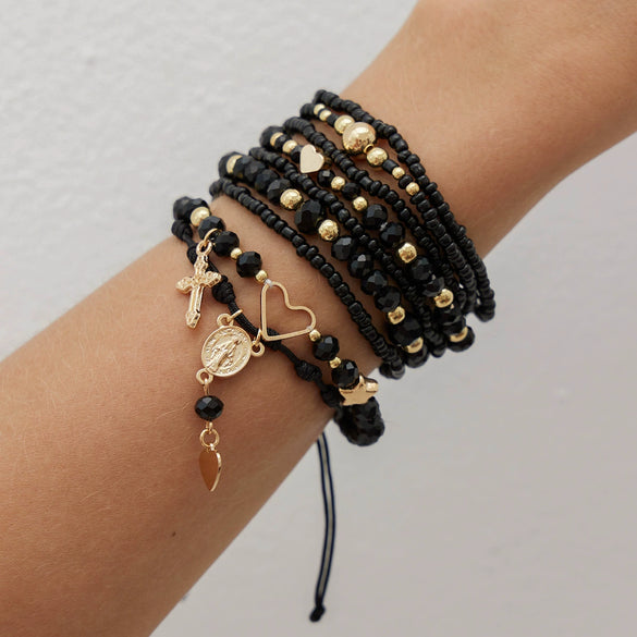 Jewelry Fivepointed Star Bracelet Set For Women Ccb Rice Beads Crystal Imitation Pearl Alloy Iron Chain Electroplating Ins Style