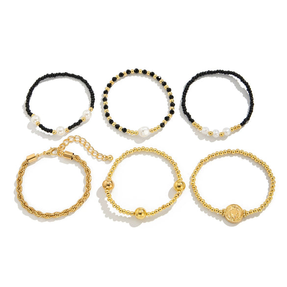 Jewelry Fivepointed Star Bracelet Set For Women Ccb Rice Beads Crystal Imitation Pearl Alloy Iron Chain Electroplating Ins Style