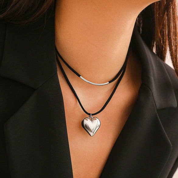 Jewelry Flannel Rope Heart Geometric Simple Electroplated Necklace For Women
