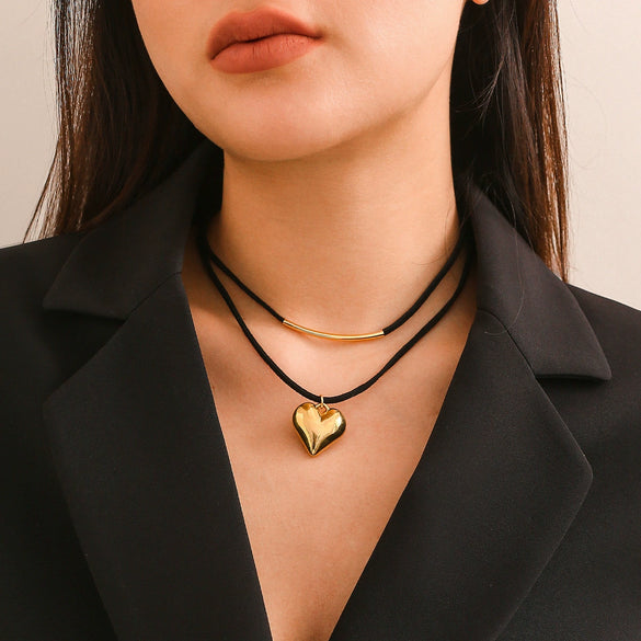Jewelry Flannel Rope Heart Geometric Simple Electroplated Necklace For Women