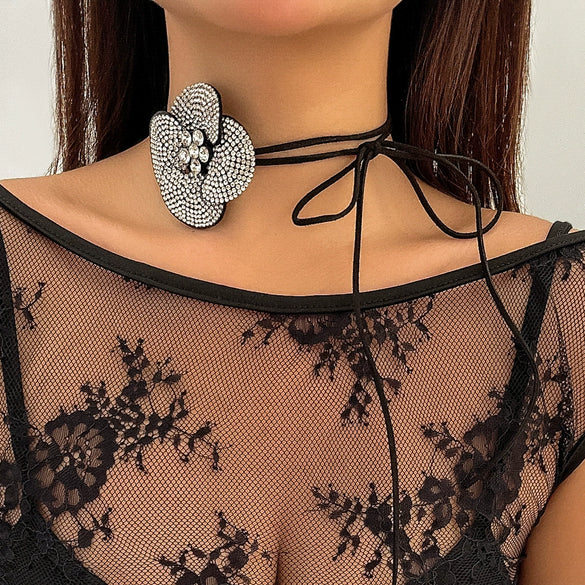 Jewelry Flannel Wax Line Pull Multilayer Tassel Flower Diamond Retro Necklace