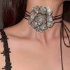 Jewelry Flannel Wax Line Pull Multilayer Tassel Flower Diamond Retro Necklace