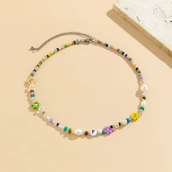 Jewelry Flower Beaded Clavicle Chain Necklace Handmade With Plastic Resin Alloy And Ball Chain For Women