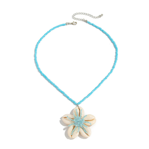 Jewelry Flower Shell Pendant Necklace With Rice Beads Electroplated Clavicle Chain For Women