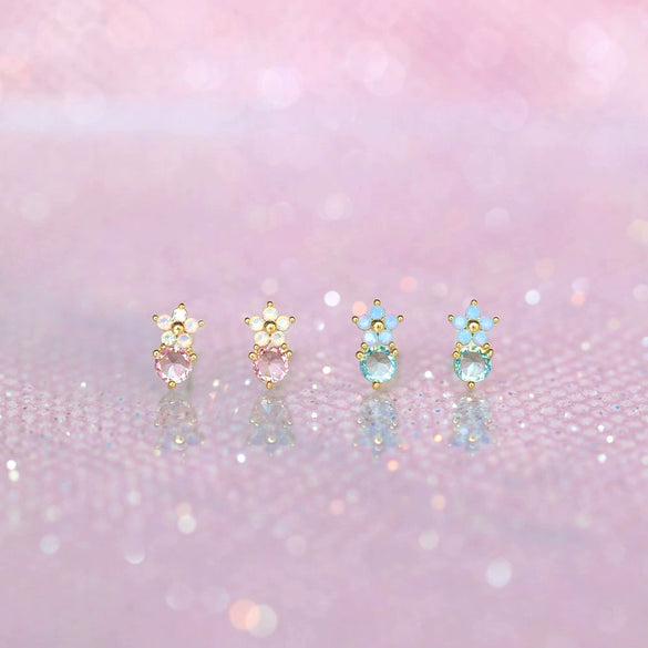 Jewelry Flower Stud Earrings Brass Inlaid Zircon