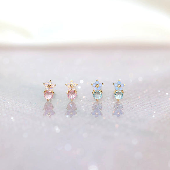 Jewelry Flower Stud Earrings Brass Inlaid Zircon