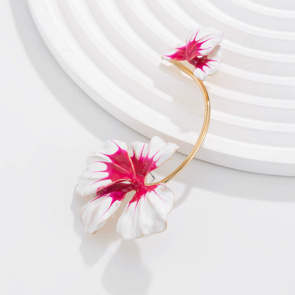 Jewelry Folding Pink Petal Earrings Iron Dripping Oil Flower Style Electroplating For Women