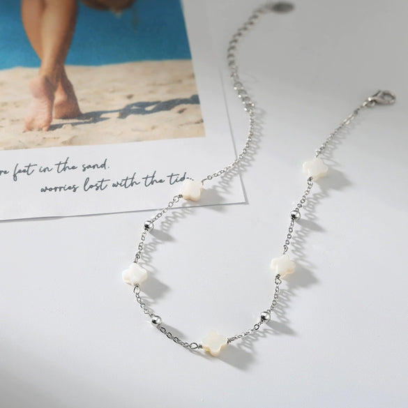 Jewelry Fourleaf Clover Anklet 925 Silver Geometric Women's Fashion Foot Accessories