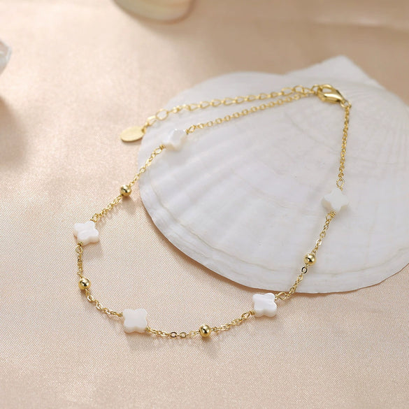 Jewelry Fourleaf Clover Anklet 925 Silver Geometric Women's Fashion Foot Accessories