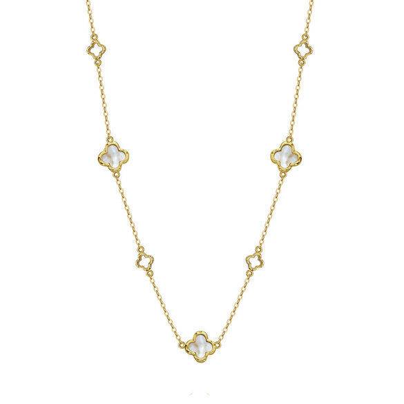 Jewelry Fourleaf Clover Fritillaria Necklace S925 Sterling Silver Geometric Style Electroplating O Word Chain For Women