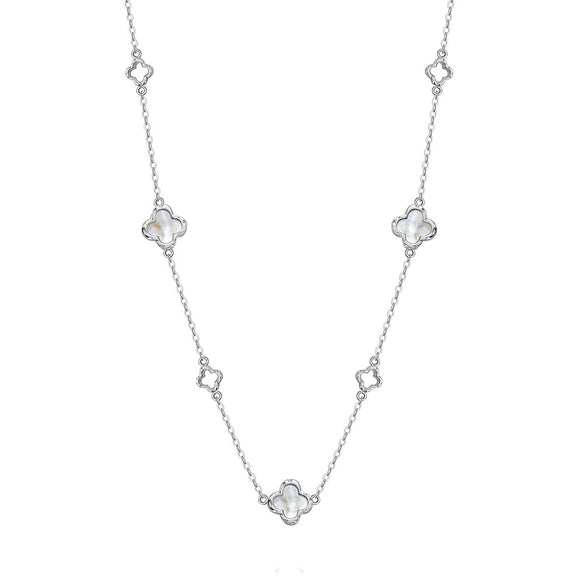Jewelry Fourleaf Clover Fritillaria Necklace S925 Sterling Silver Geometric Style Electroplating O Word Chain For Women