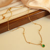 Jewelry French Retro Green Glass Stone Pendant Necklace 316L Stainless Steel 18K Gold Plated Geometric Fashion For Women