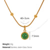 Jewelry French Retro Green Glass Stone Pendant Necklace 316L Stainless Steel 18K Gold Plated Geometric Fashion For Women