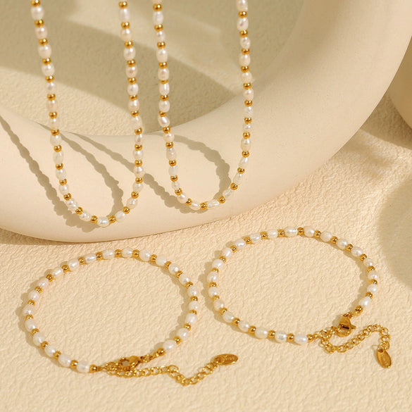 Jewelry Freshwater Pearl 316L Stainless Steel Electroplating Geometric Women's Necklace Bracelet